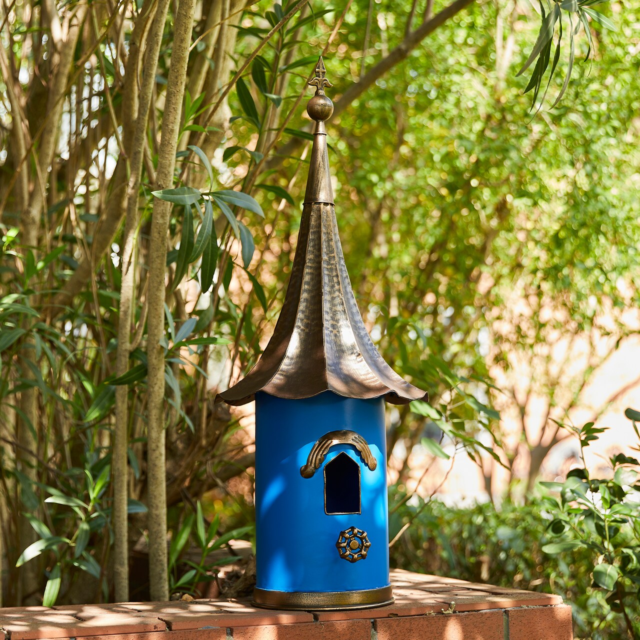 Set of 2 32"H Oversized Pagoda with Bronze Roof Metal Decorative Outdoor Garden Birdhouse